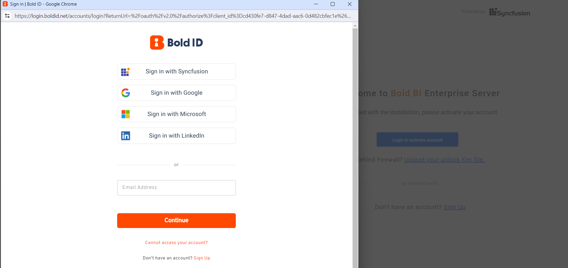 Application startup login form