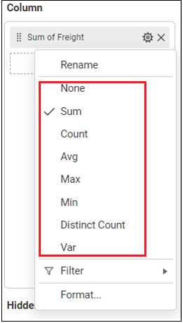 types of aggregation in settings popup