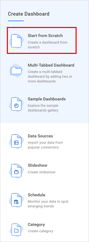 create dashboard using option in server