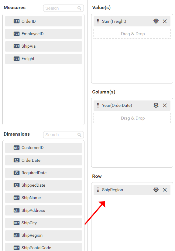 dropping dimension column in row section