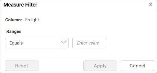 dialog for applying measure filter