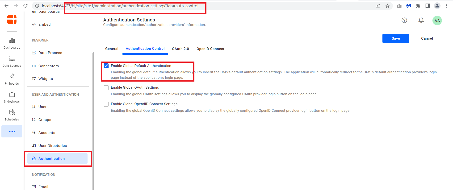 BI Authentication Settings