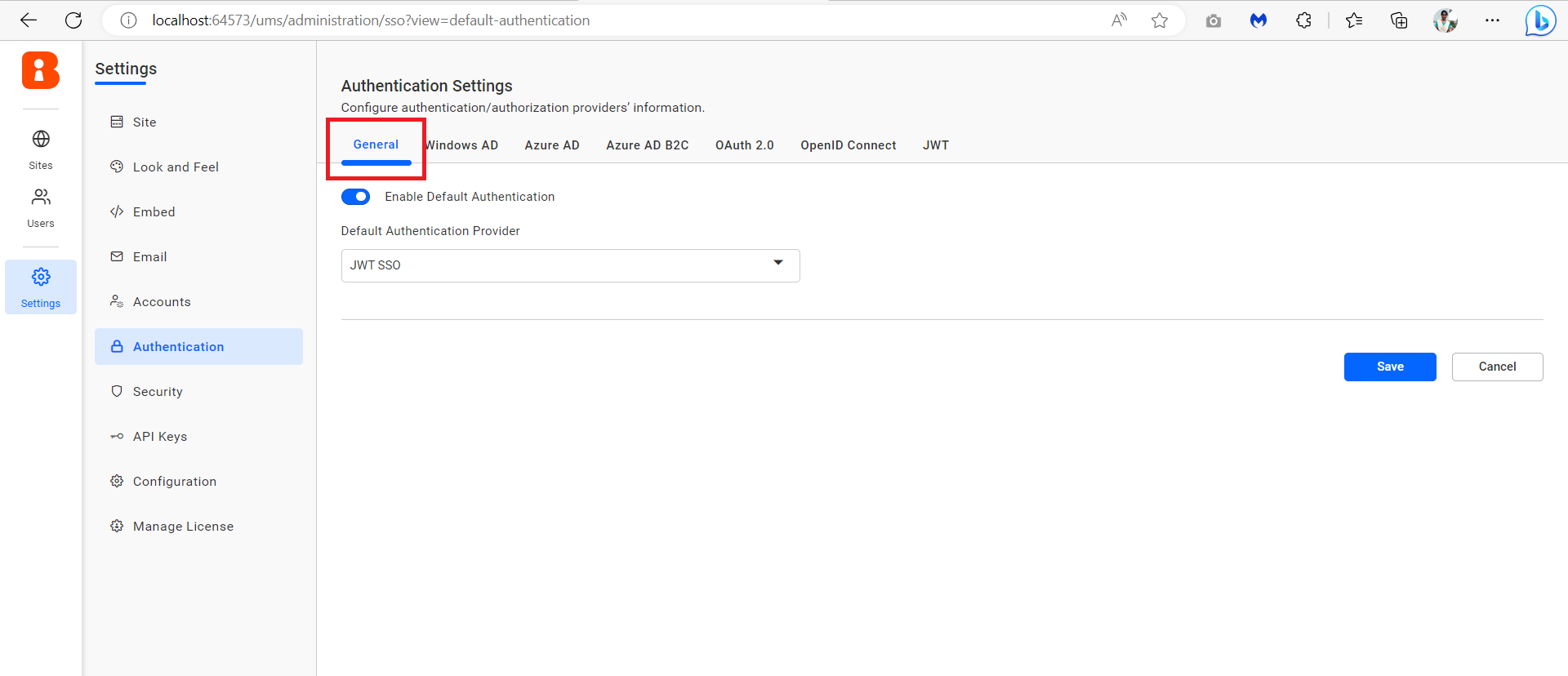 UMS Authentication Settings