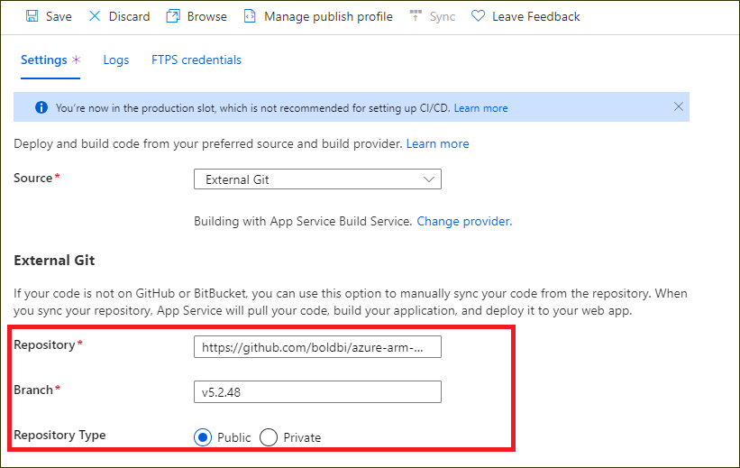 Deployment option for External repository