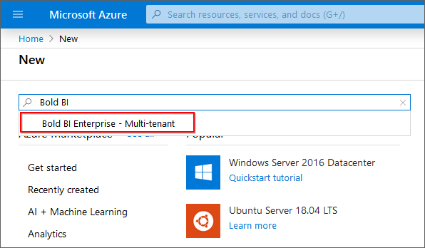 Search Bold BI server in Azure portal