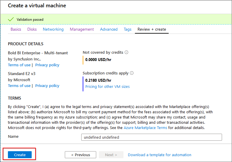 Bold BI Server VM details validation