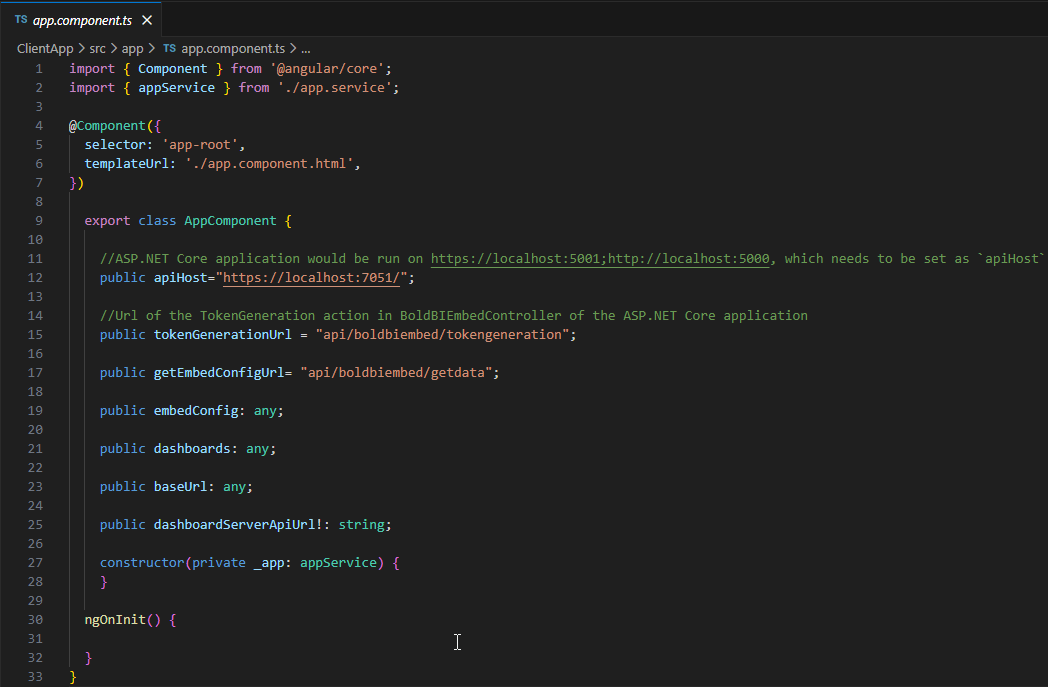 Embed Properties in App Component