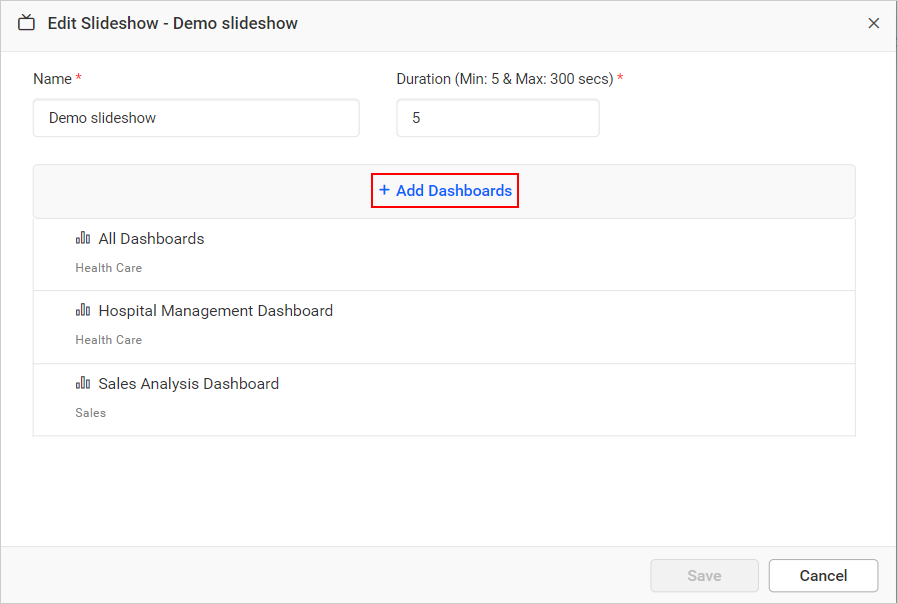 Add Dashboard For Slideshow