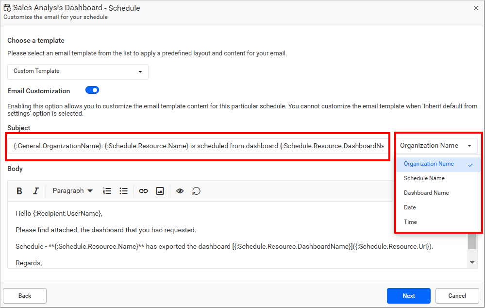Customize Mail Subject