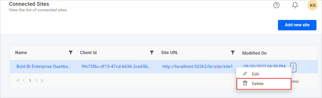 Delete External sites