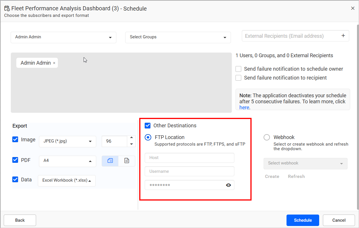 Schedule Location Export