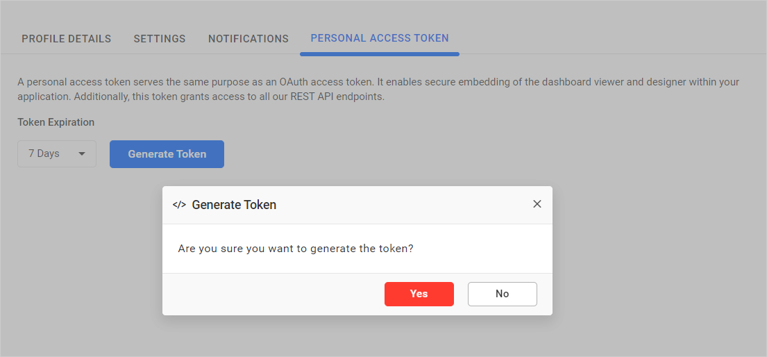 Generate Token Confirmation Button