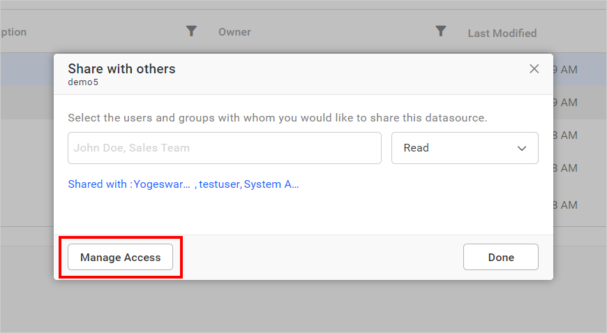 Manage Access Data source