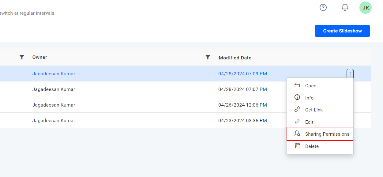 Sharing Permission Option