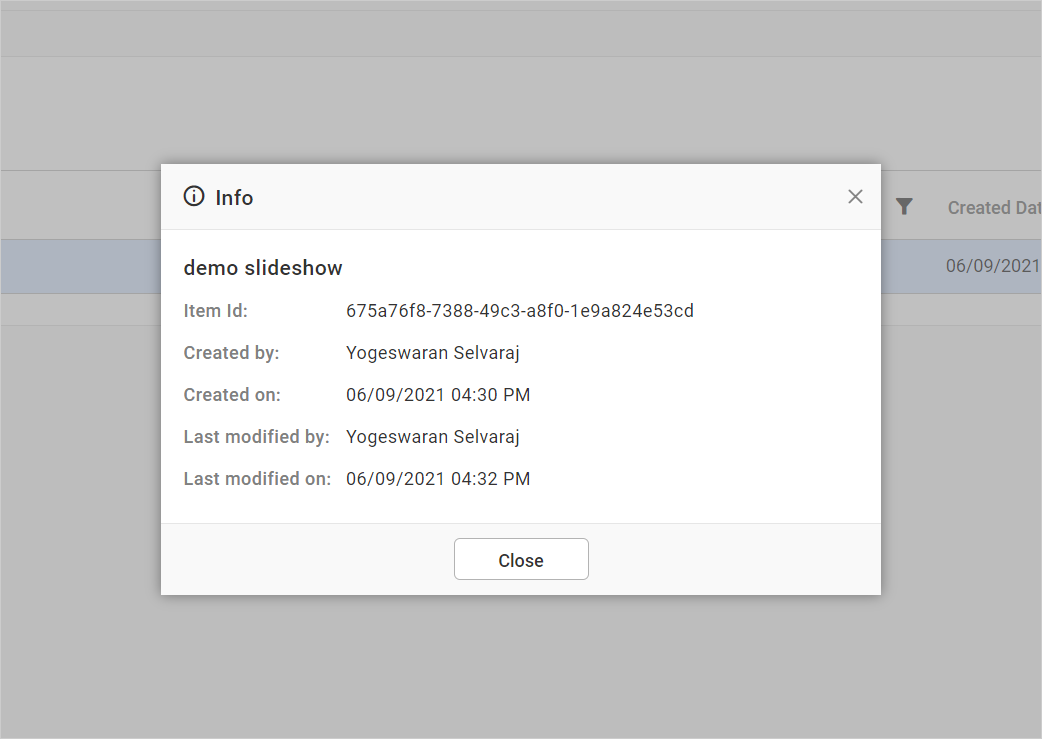 Slideshow Info Popup