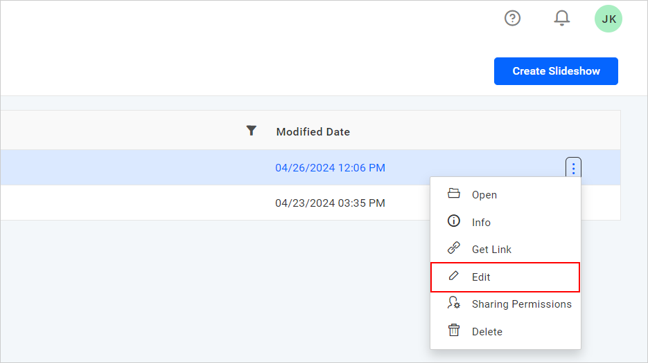 Update Slideshow Option