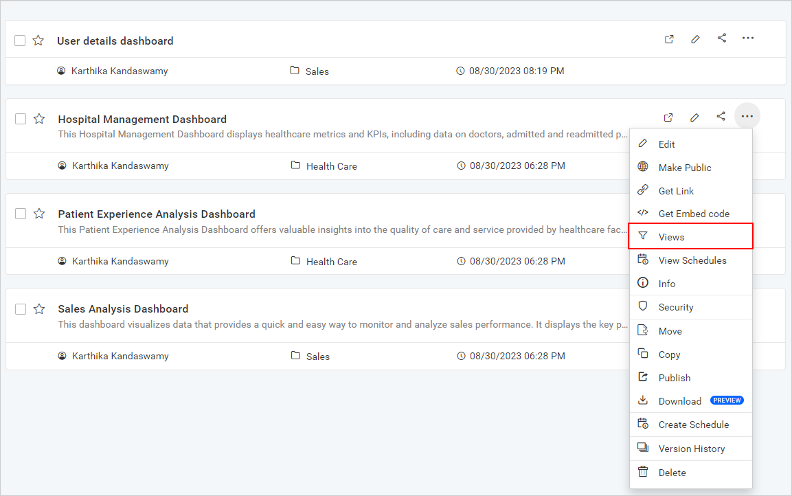 Manage Dashboard Views