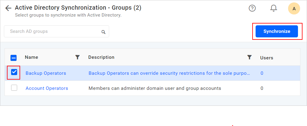 Active Directory Group Synchronize button
