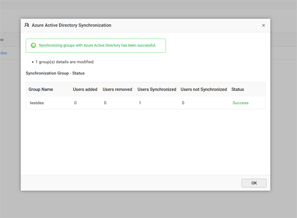 Synchronization confirmation window