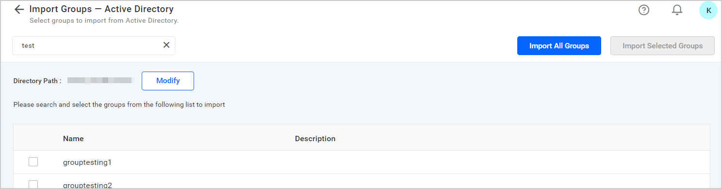Import groups from Active Directory Server