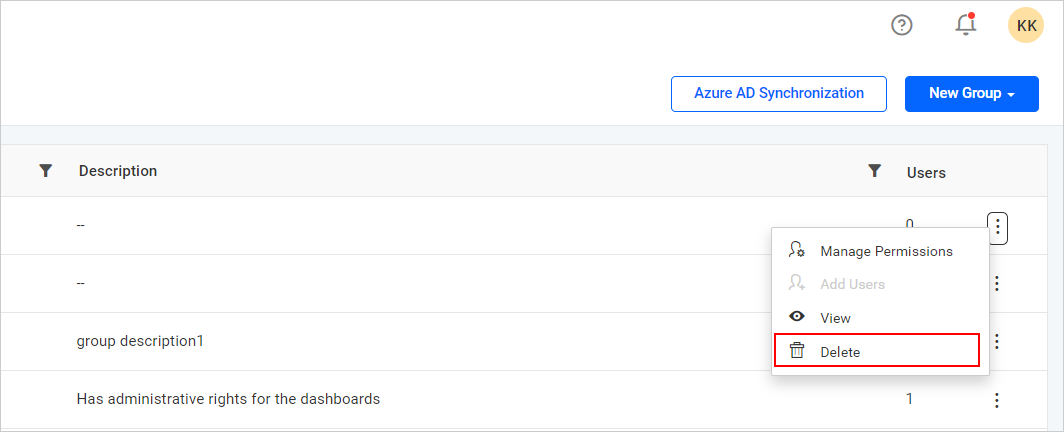 Delete group from group management page