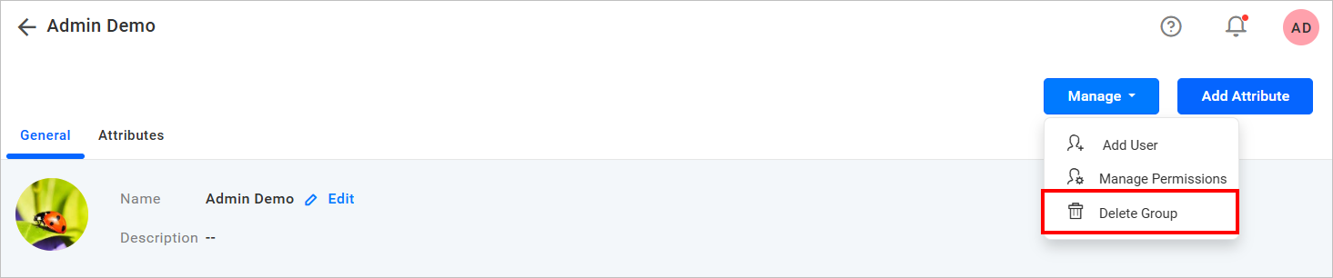 Delete group from group edit page