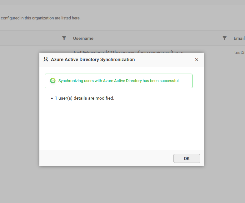 Synchronization confirmation window