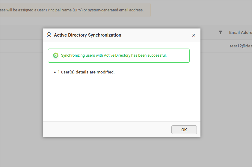 Synchronization confirmation window