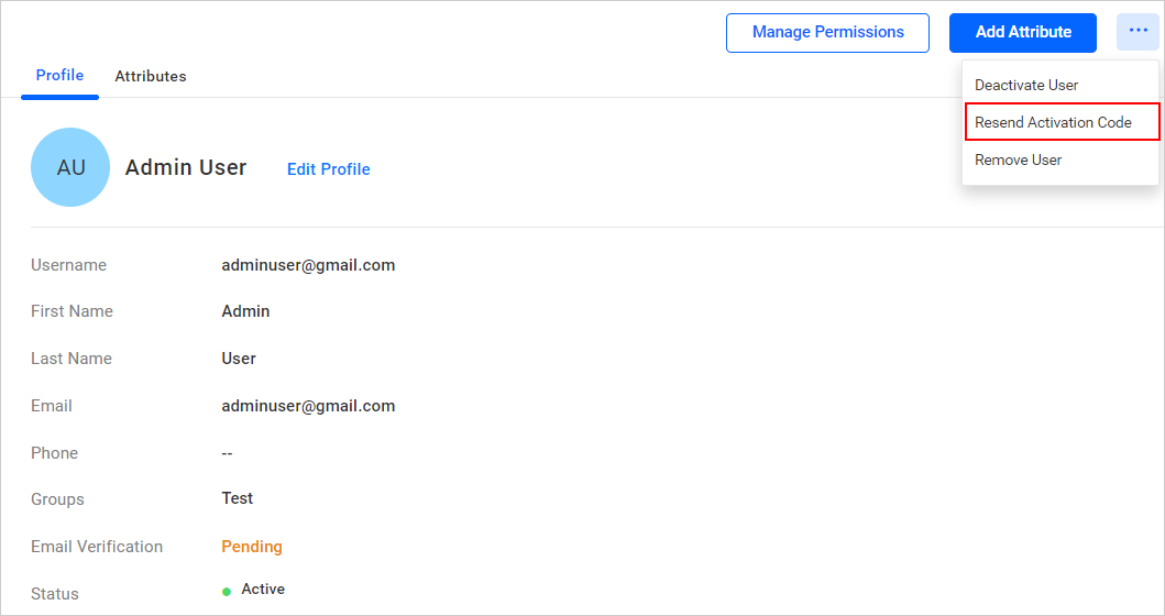 Activate user account - Resend Activation code