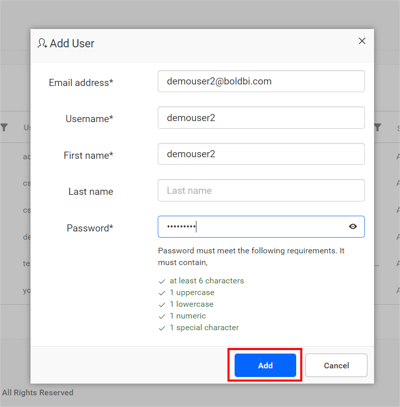Add User with password