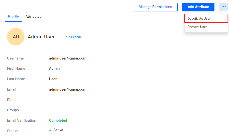Deactivate user account