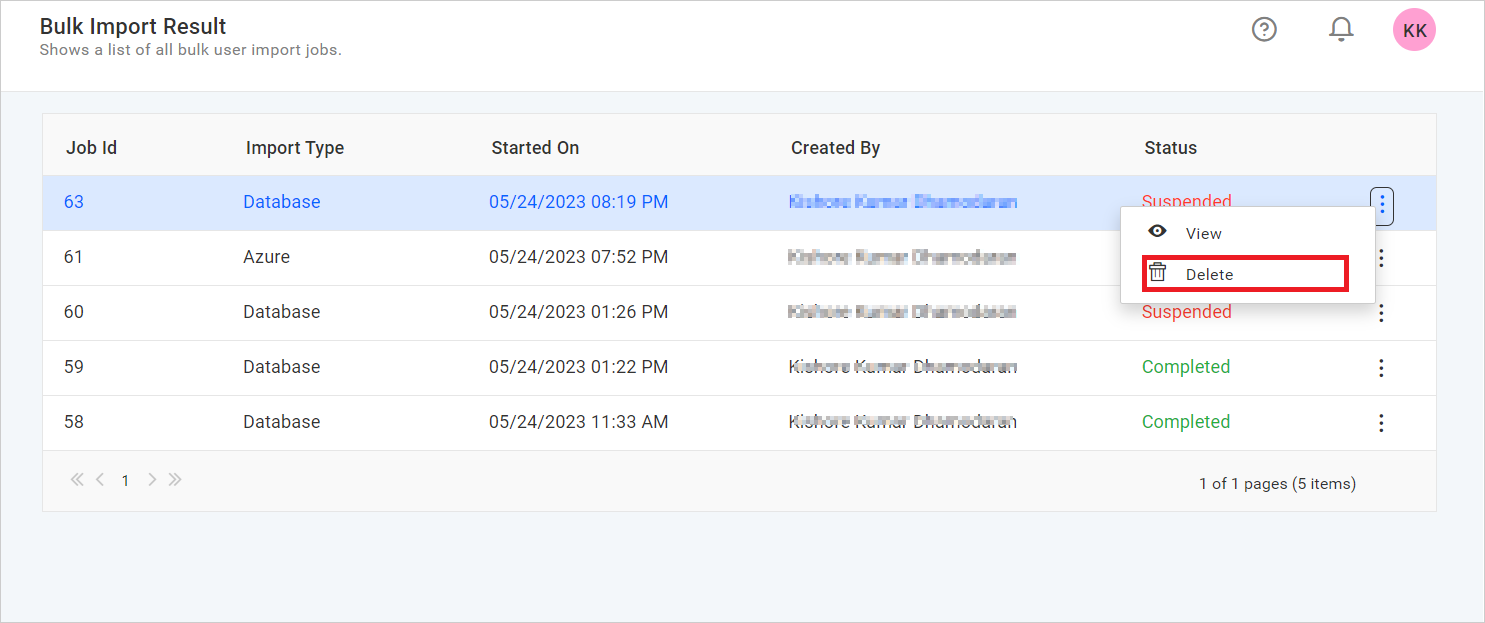 Delete Bulk Import Job Details