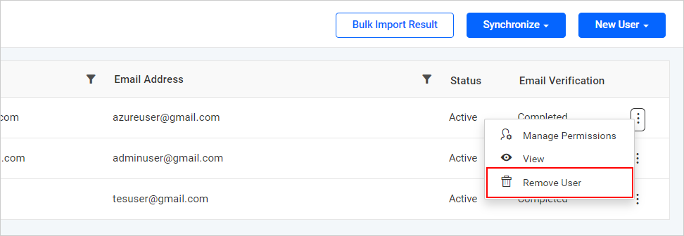 Delete user from user management page