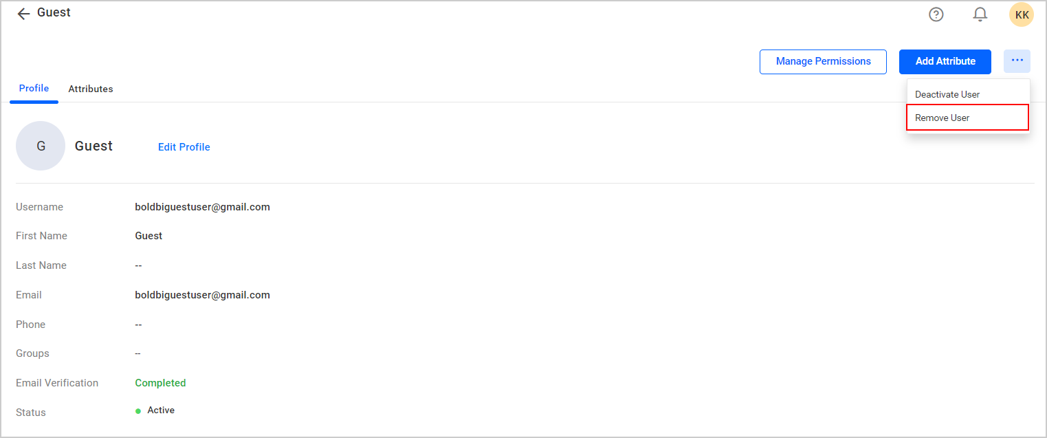 Delete user from user edit page