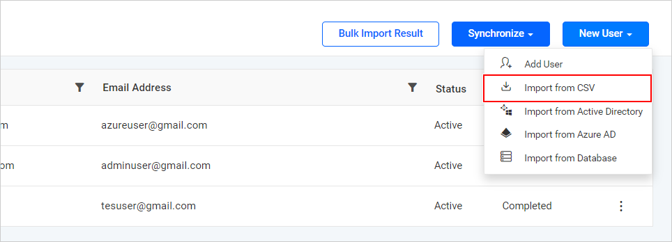 Import from CSV - Goto Import CSV users page
