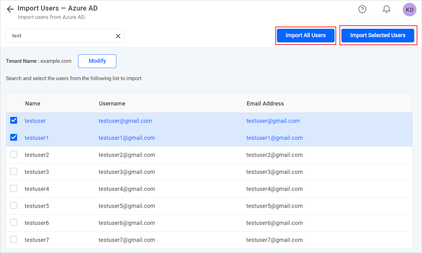 Import User from Azure Active Directory