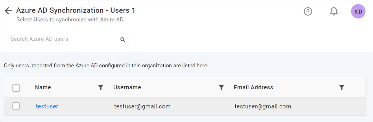 Azure Active Directory Imported user list