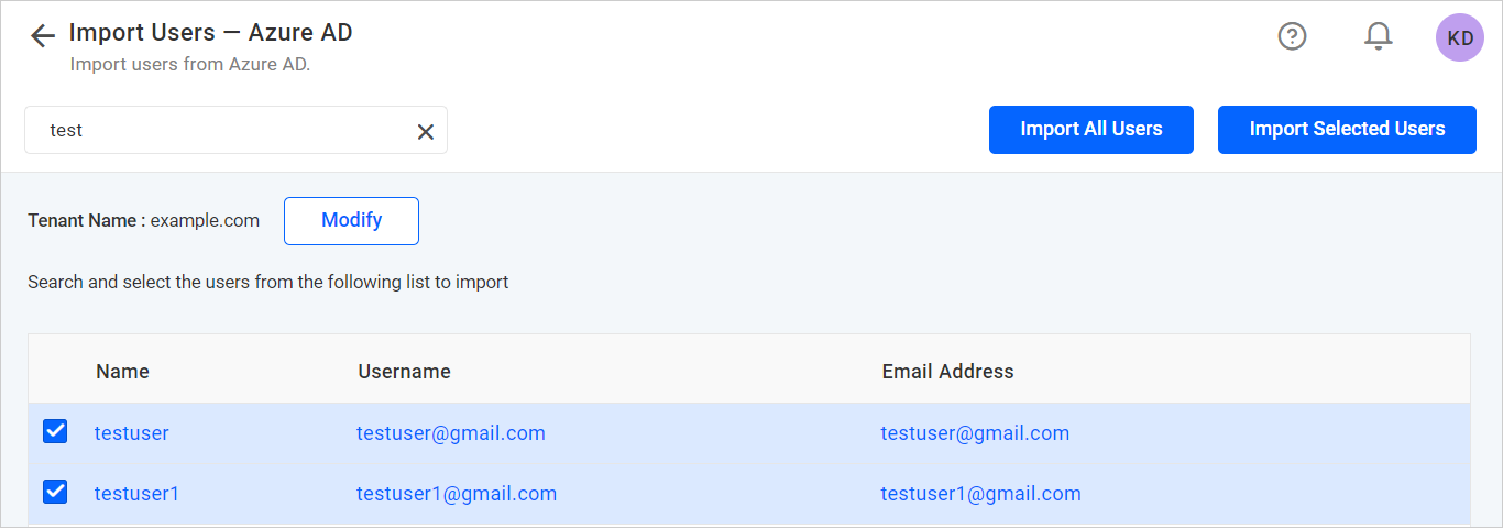 Import Users from Azure Active Directory Server