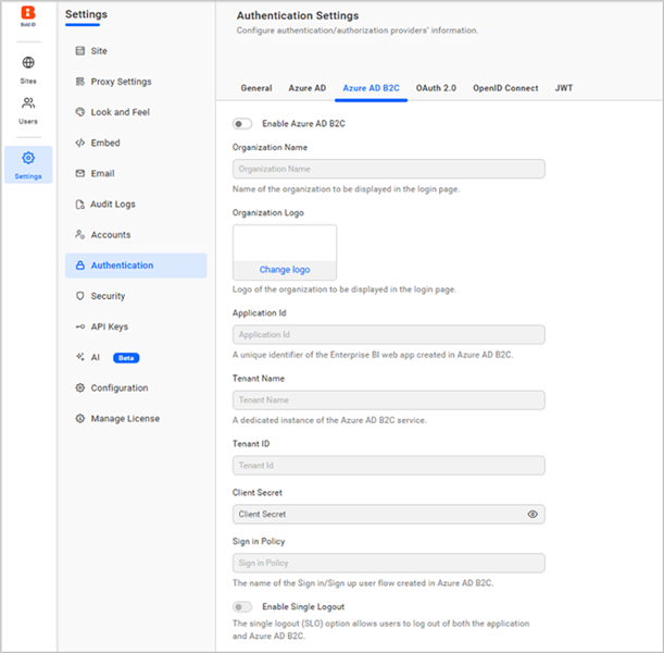 Authentication settings