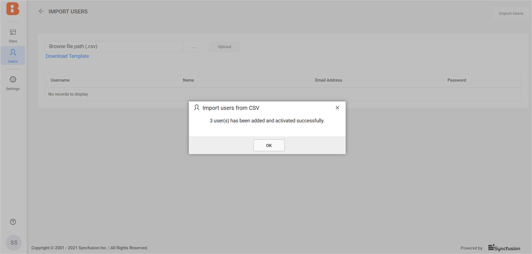 Import from CSV - Success Message