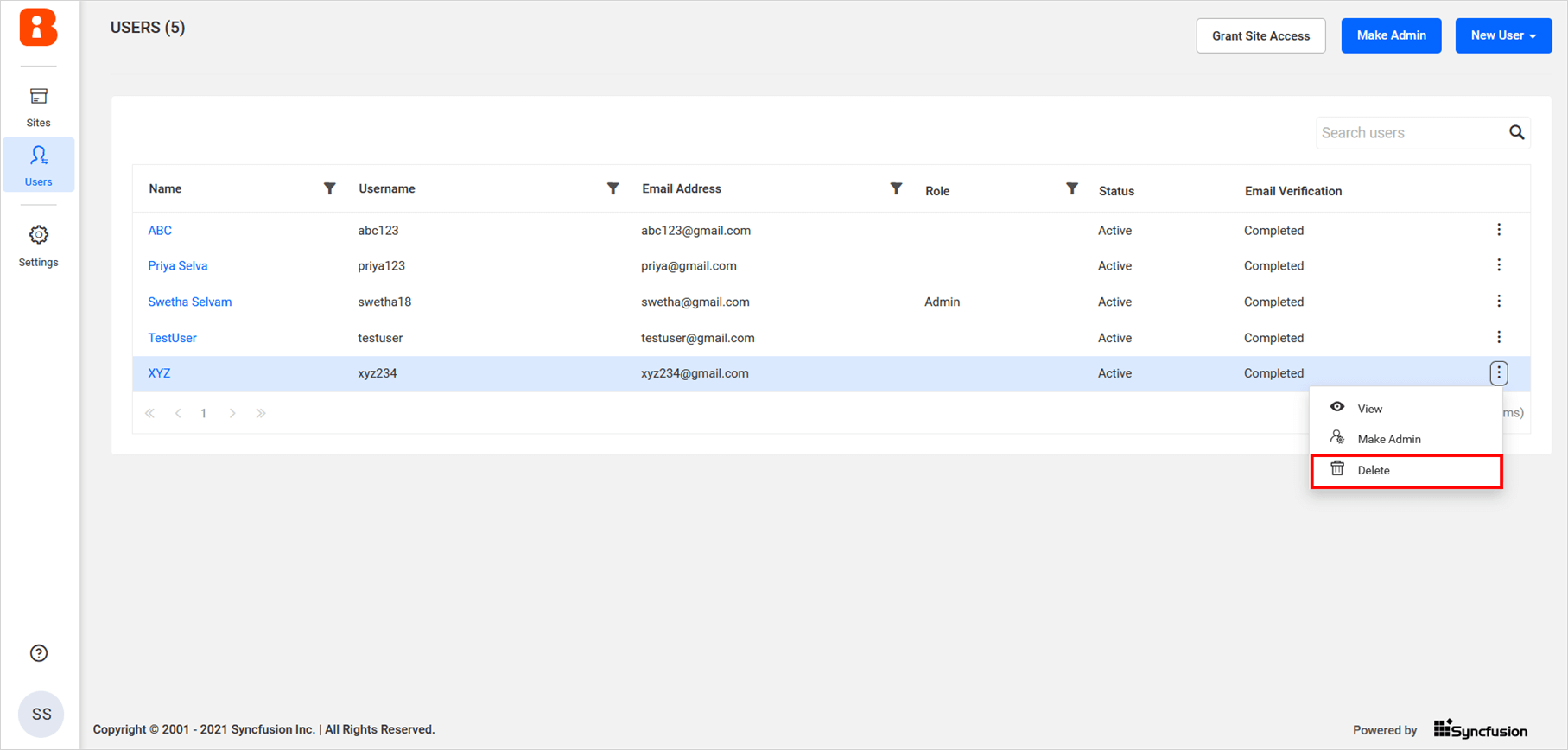 Delete user by Admin