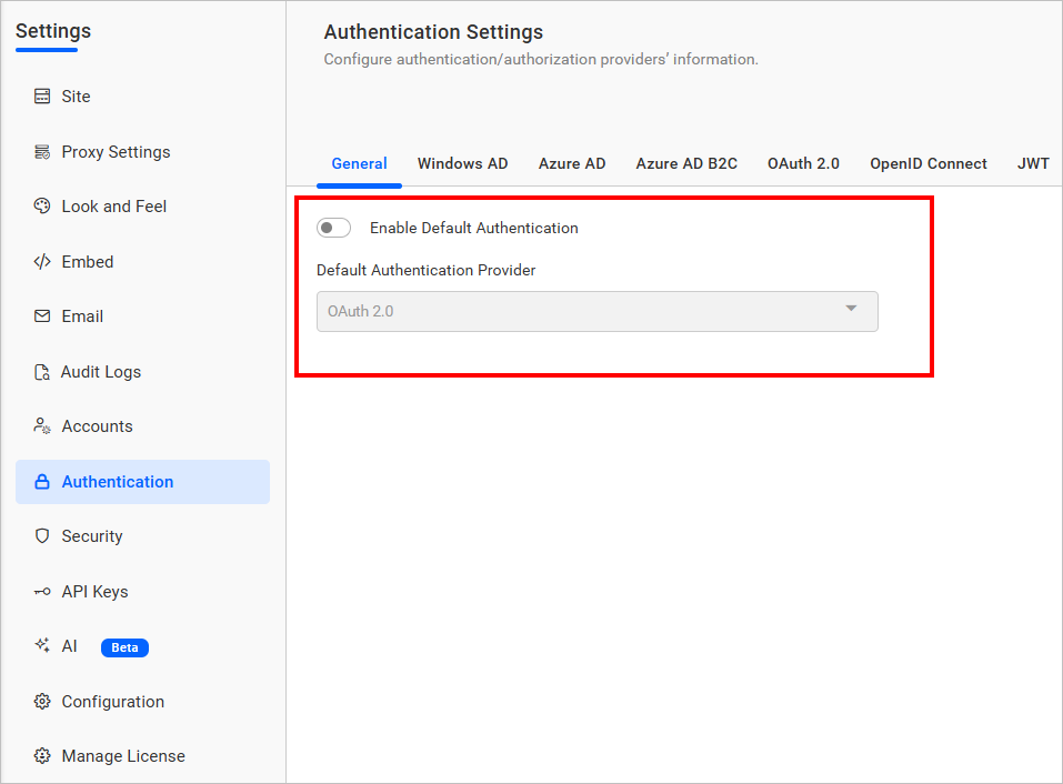 Disable default authentication