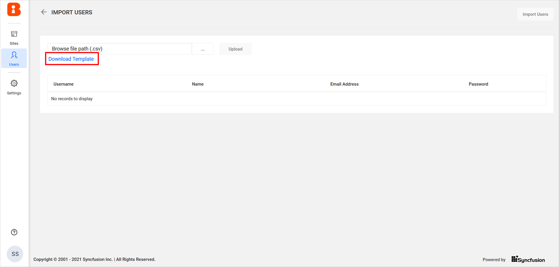 Import from CSV - Download CSV template