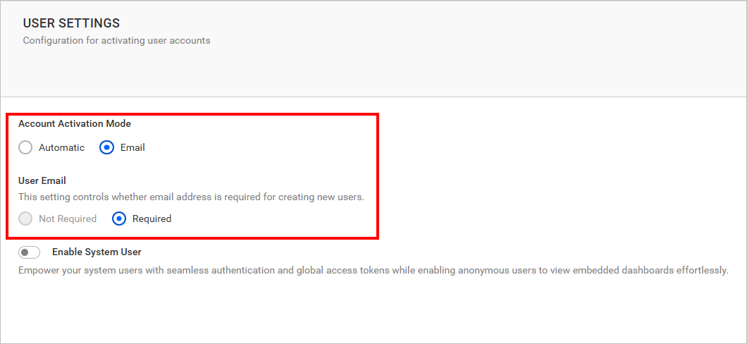 Email Required Settings