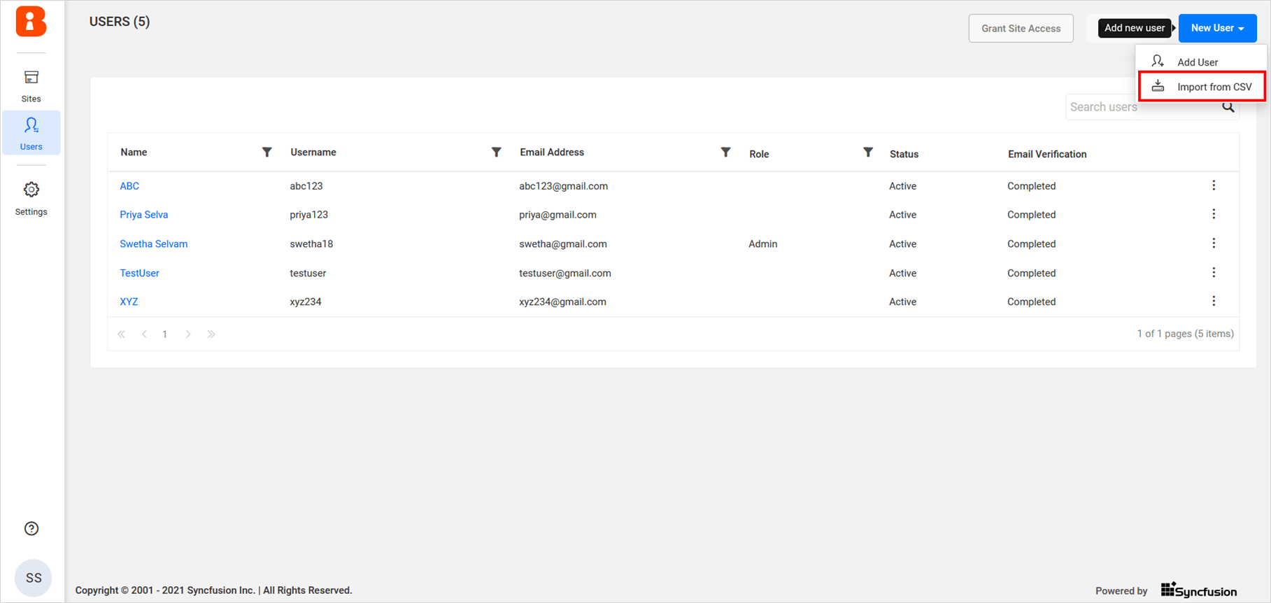 Import from CSV - Goto Import CSV users page