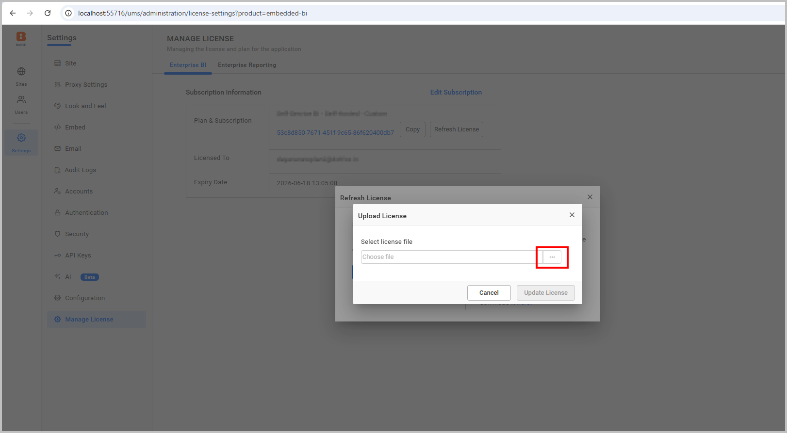 Select Unlcok key file