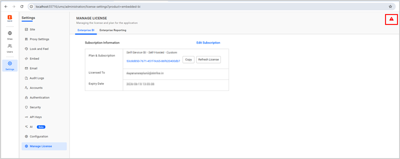 License warning icon