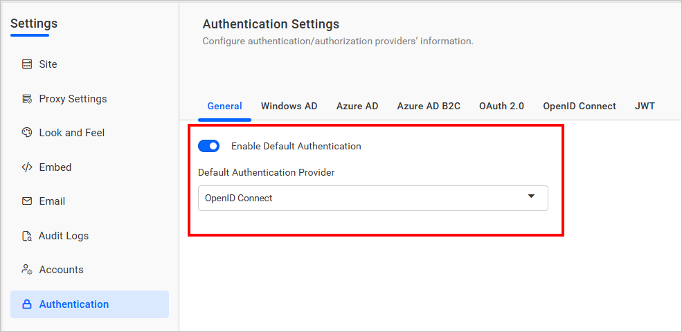 Enable OpenID Default Authentication