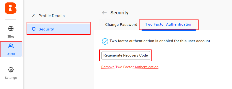2FA admin regenerate recovery code