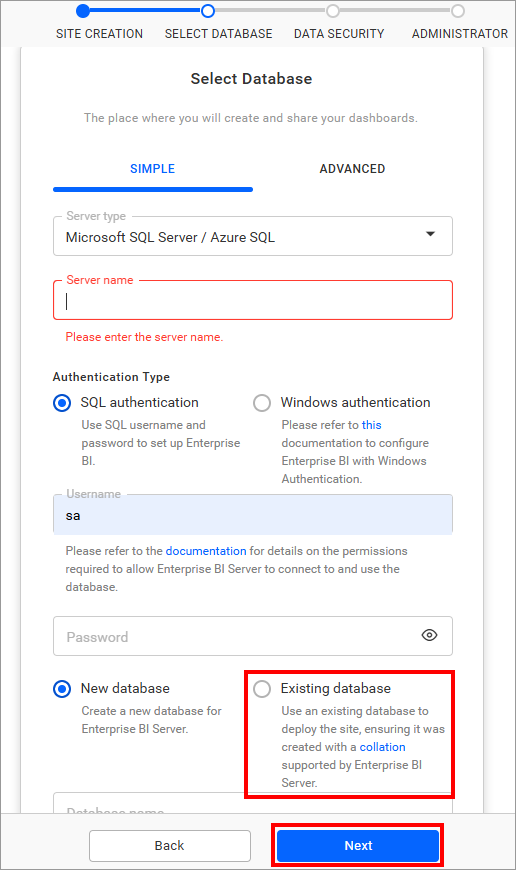 Select Database ExistingDb